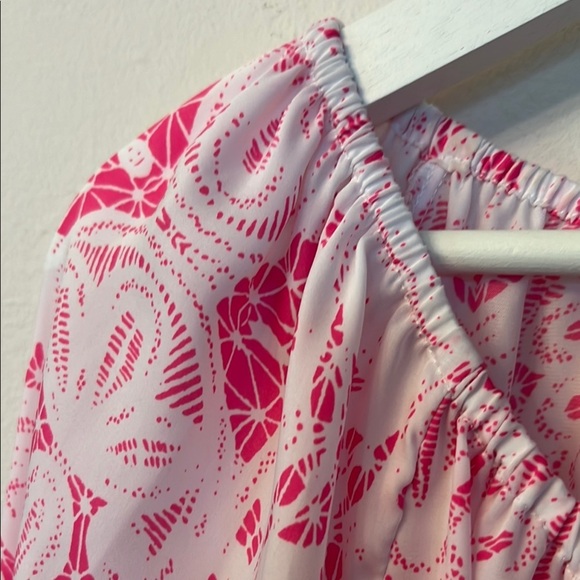 Ellen Tracy Pink and White Peplum Long Sleeve Blouse - Picture 4 of 14